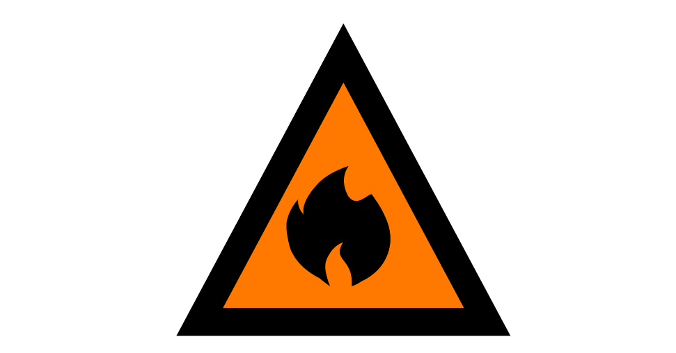 A triangle with a flame in itDescription automatically generated