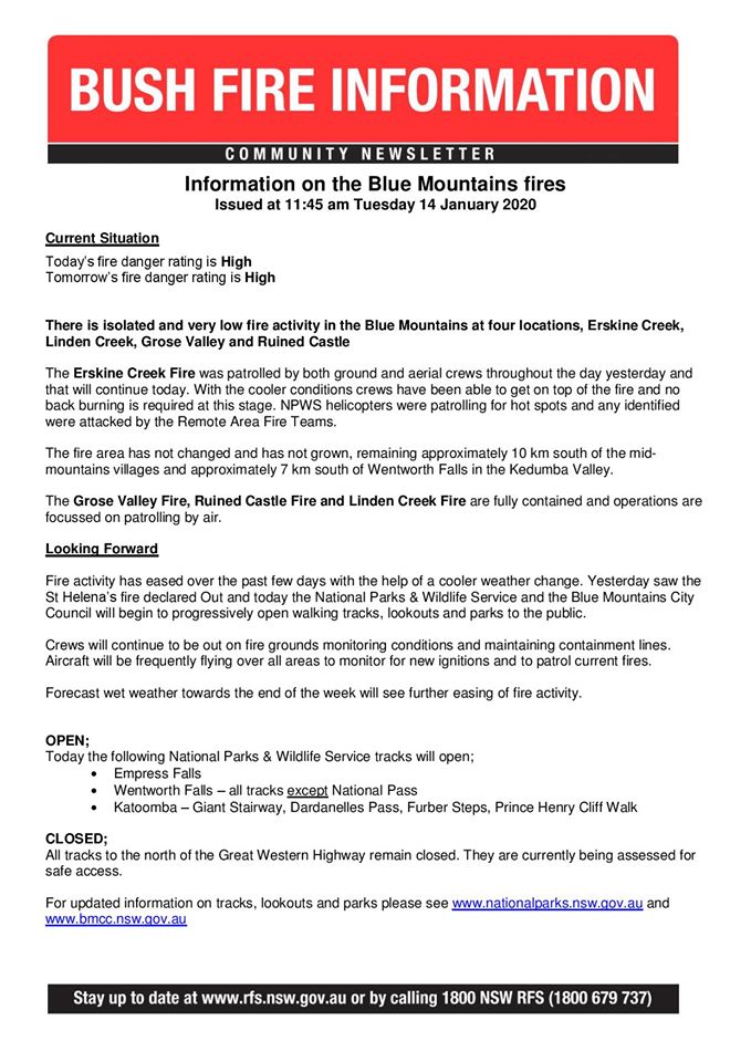 Blue Mountains Fire Update 14-1-2020a