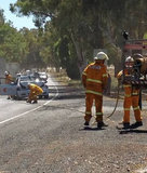 Fire truck attending highway accident