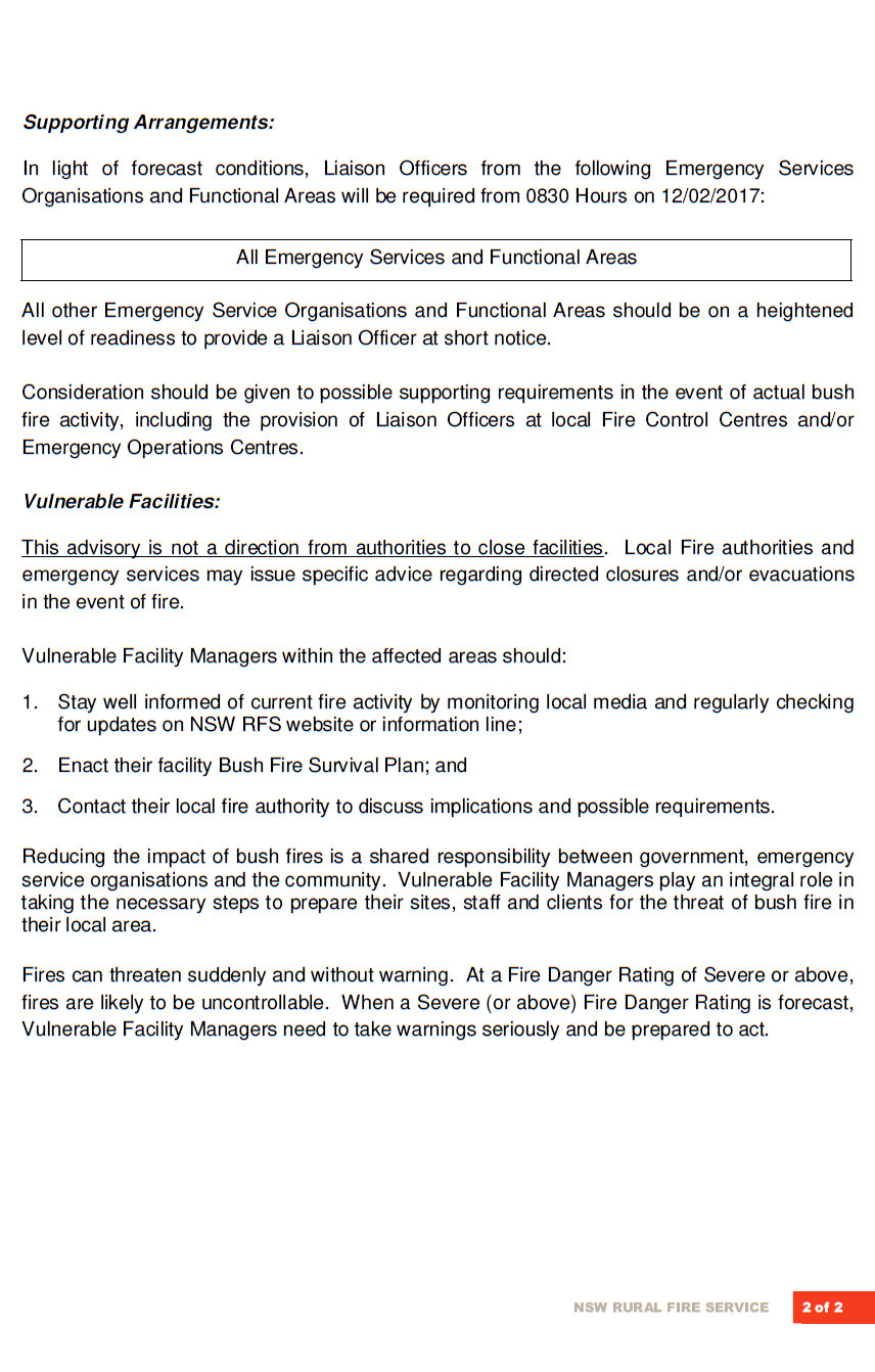 Fire weather advisory Sunday 12th Feb 2017b